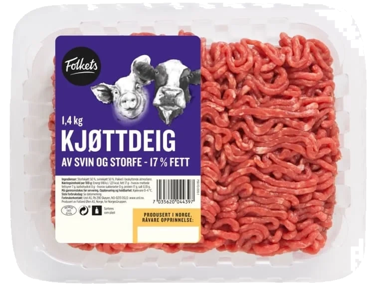 Kjøttdeig 17% Fett Svin/storfe 1,4kg Folkets
