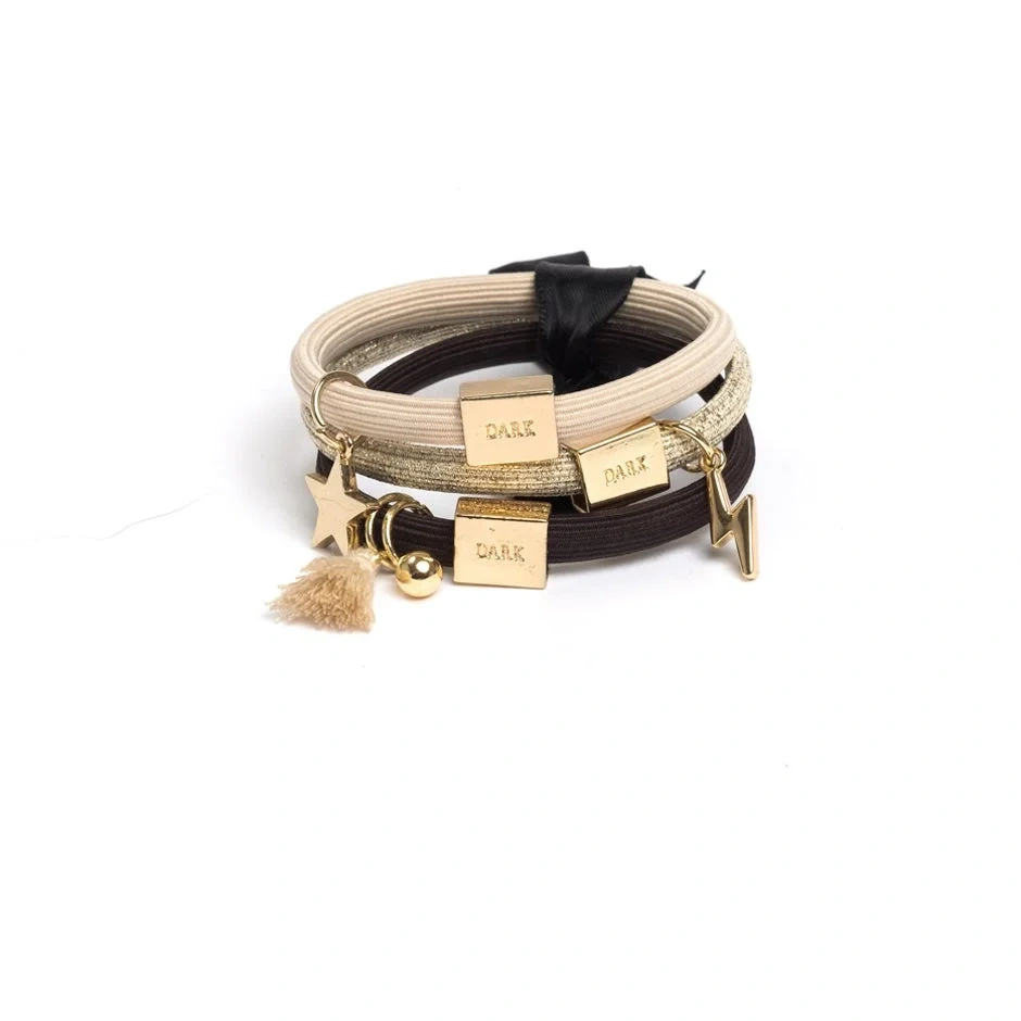 Dark Hair Ties 3 Pk Charm Combo