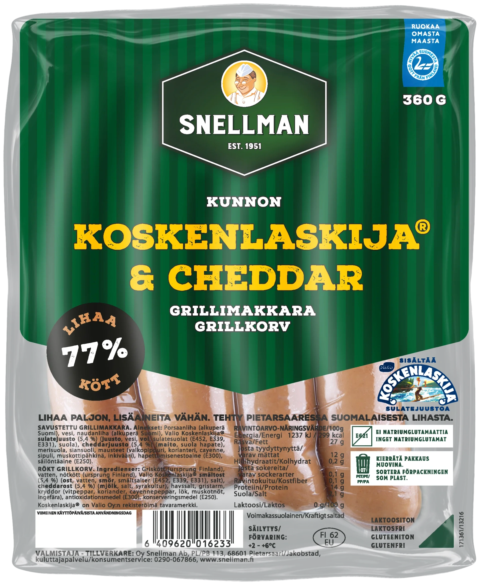 Koskenlaskija & cheddar grillkorv