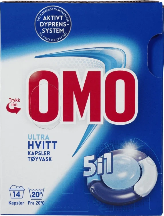 Omo Ultra Hvitt Vaskekapsler 5i1 14stk