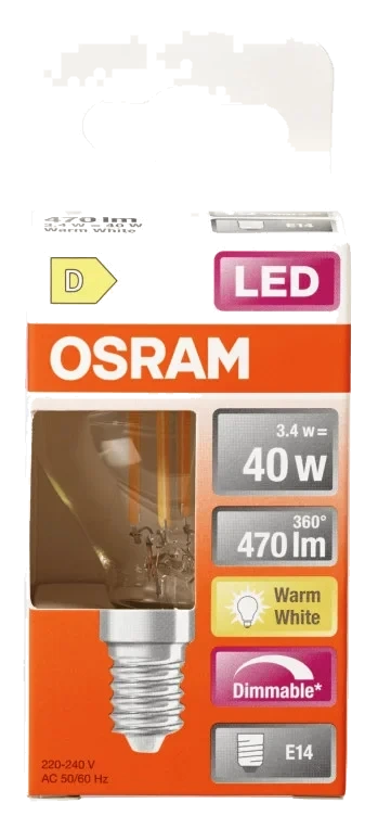 Lyspære Led Cl P 40 Klar Dim 827 E14 Osram