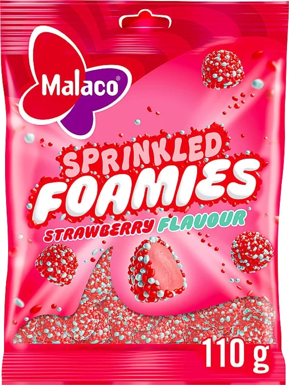 Sprinkled Foamies Strawberry 110g Malaco