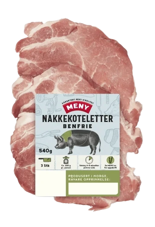 Svin Nakkekotelett u/Ben 540g 3pk Meny