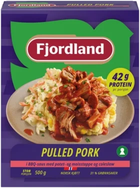 Fjordland Pulled Pork med Potet- og Maisstappe og Coleslaw 500g