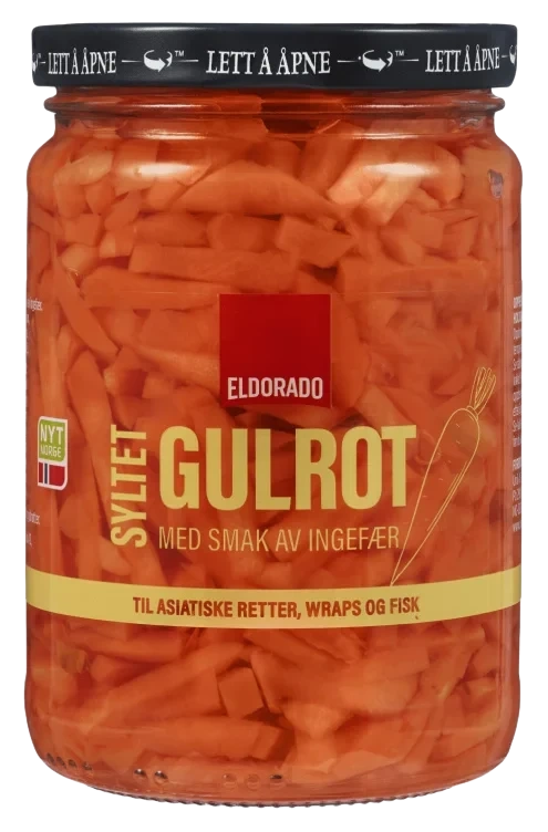 Gulrot Syltet Strimler Smak Av Ingefær 380g