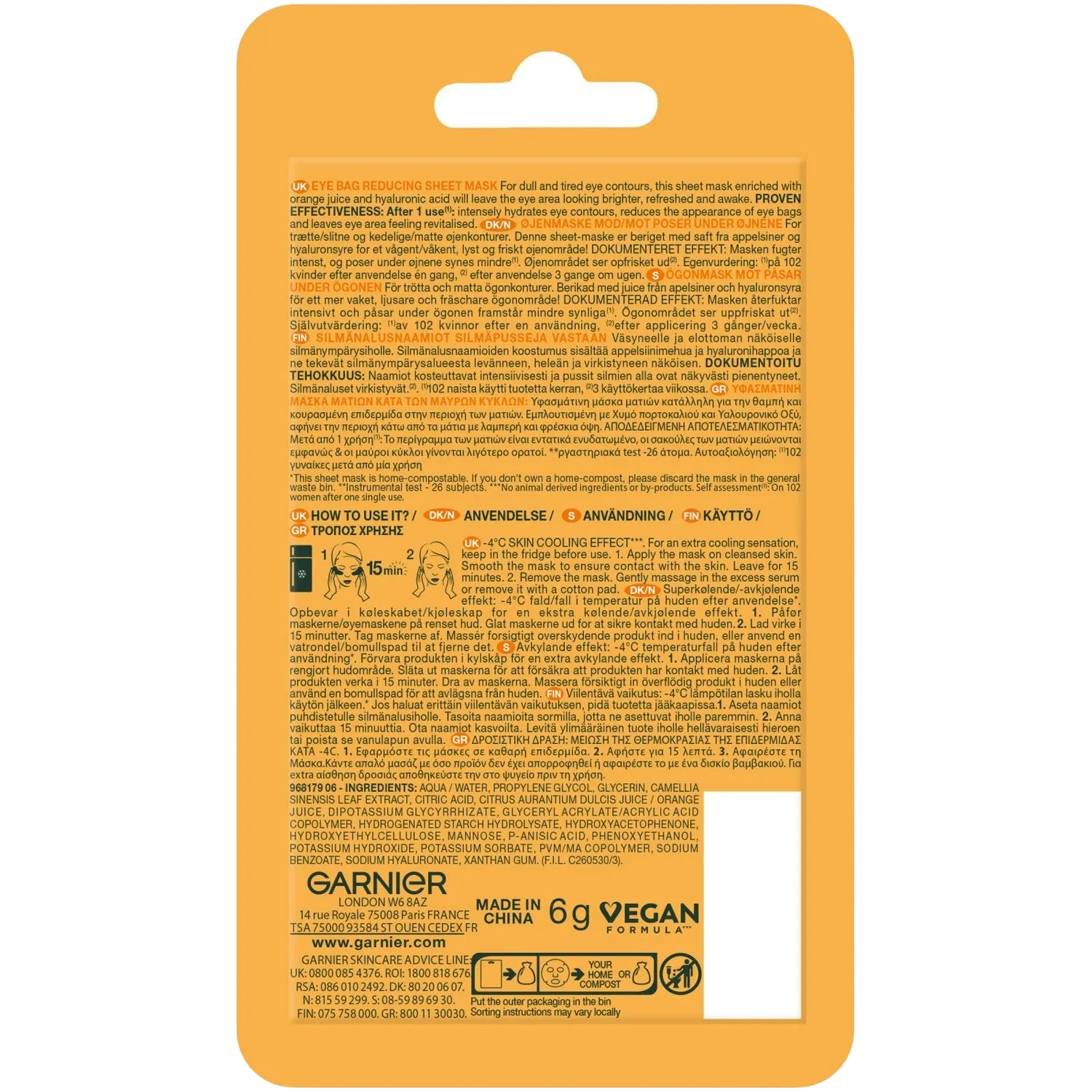 Garnier Skinactive Vitamin C Brightening & Glow Boosting Eye Sheet Mask 5g