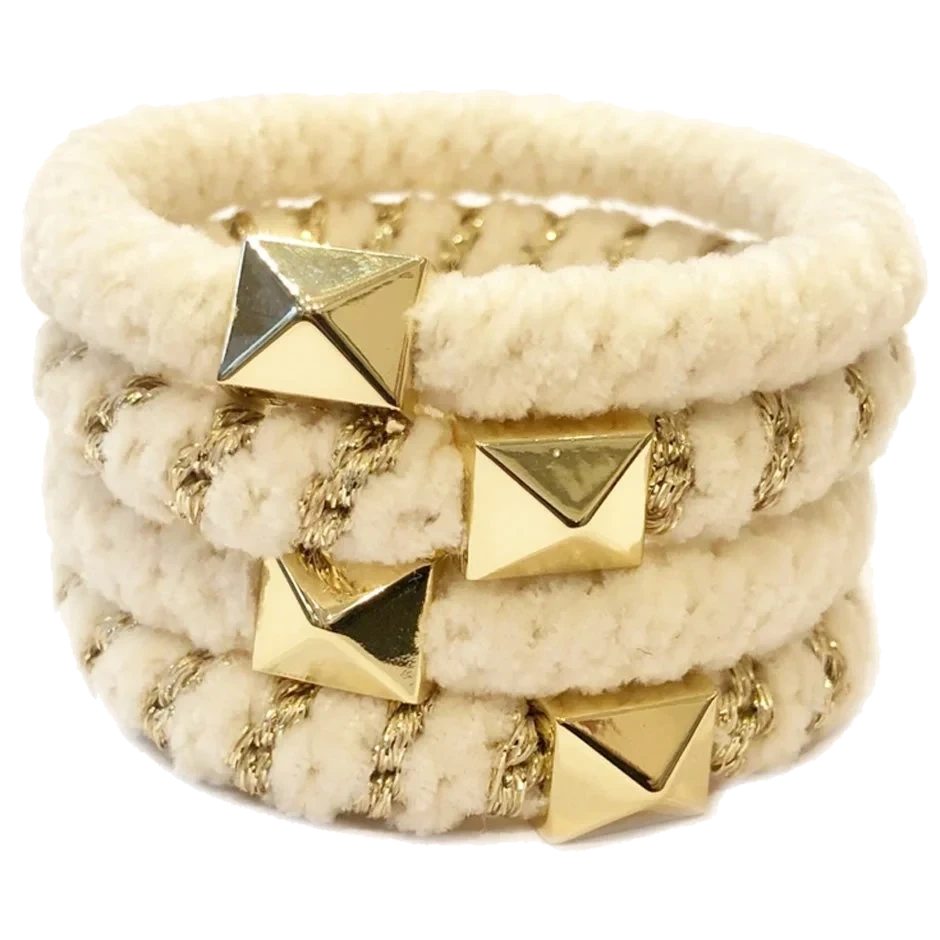 Dark Fluffy Fat Hair Tie 4 Pk W/Gold