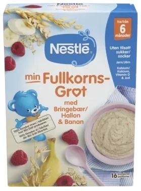 Min Fullkornsgrøt Bringebær&Banan 6m 450g Nestle