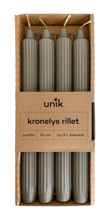 Kronelys Grå Rillet 4stk Unik
