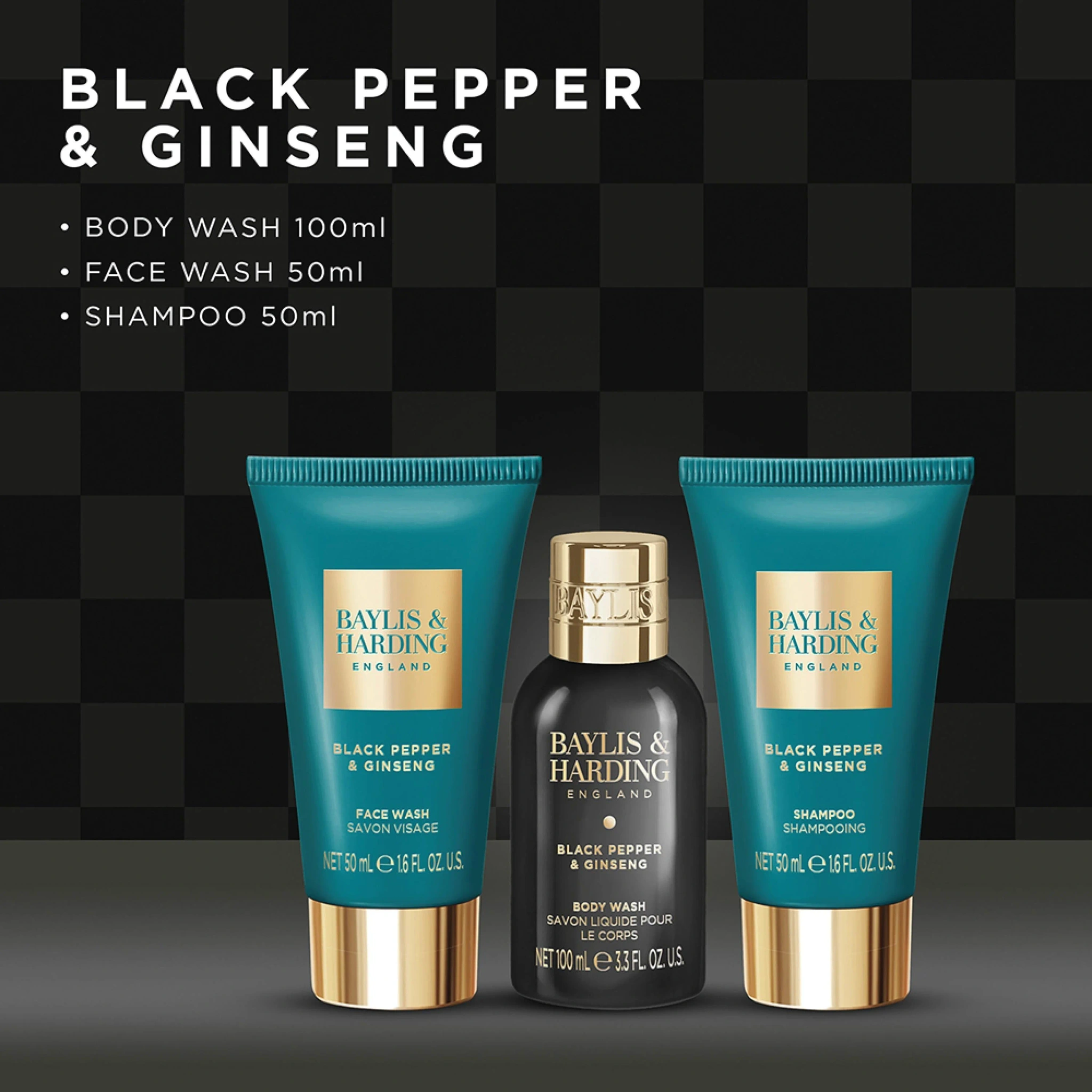 Baylis & Harding Black Pepper & Ginseng Men's The Essentials Travel Wash Bag Gift Set, 1 sett