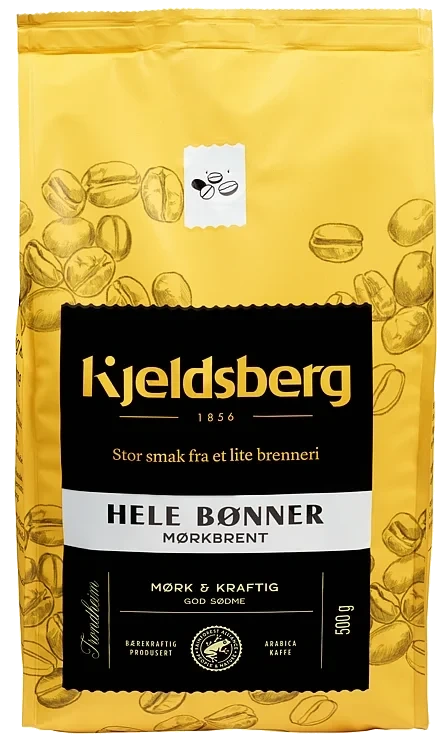 Kjeldsberg kaffe mørkbrent hele bønner   500g