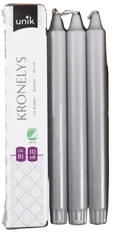 Kronelys Lys Grå 24cm 10stk Unik