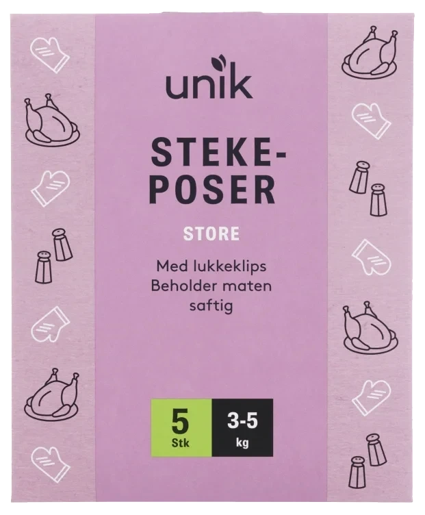 Stekepose m/lukkeklips 3-5kg 5stk Unik
