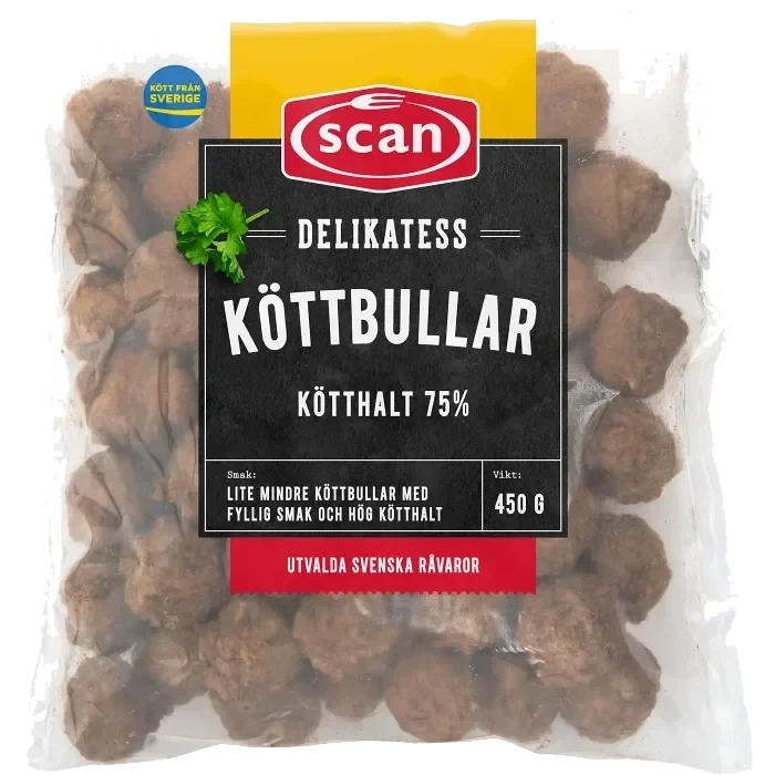 Köttbullar Delikatess 75% Kötthalt 450g Scan