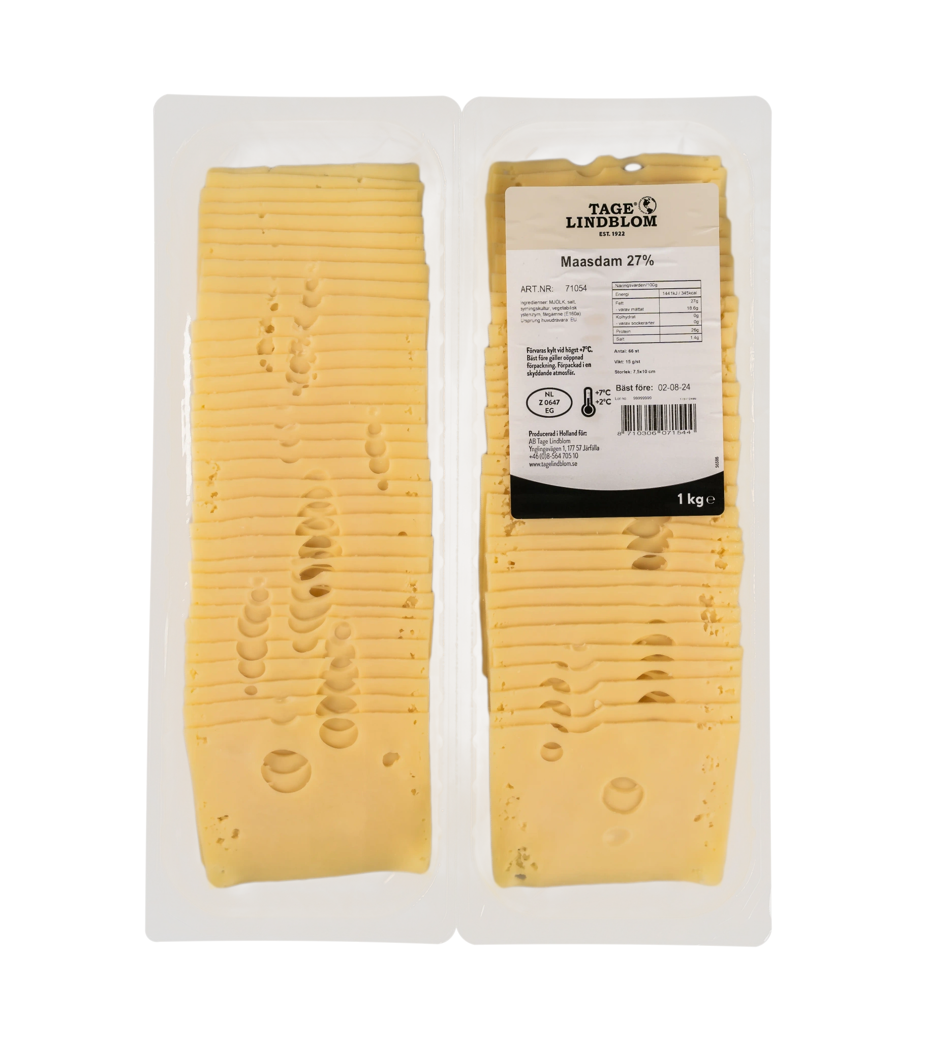 Skivad Maasdam 27%, 66x15 g