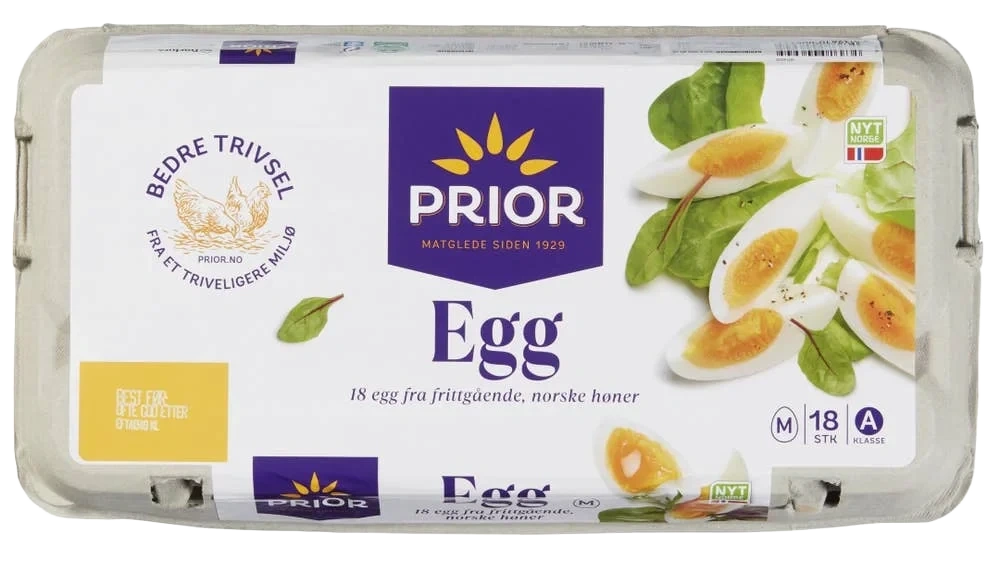 Egg fra frittgående høner Str M, 18 stk