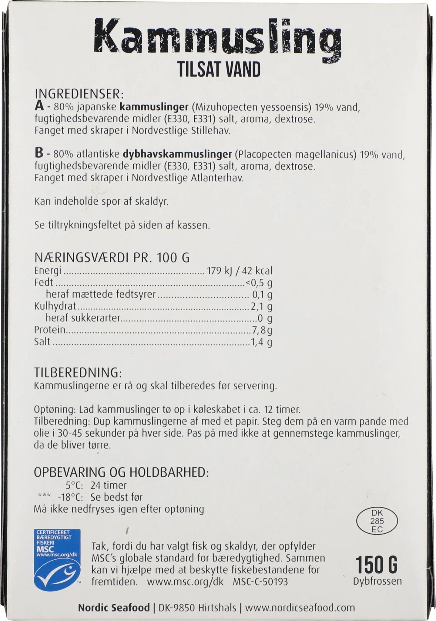 Nordic Seafood Kammusslor tillsatt vatten