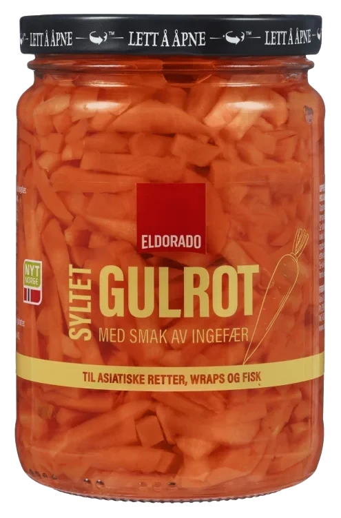 Gulrot Syltet Strimler Smak Av Ingefær 380g