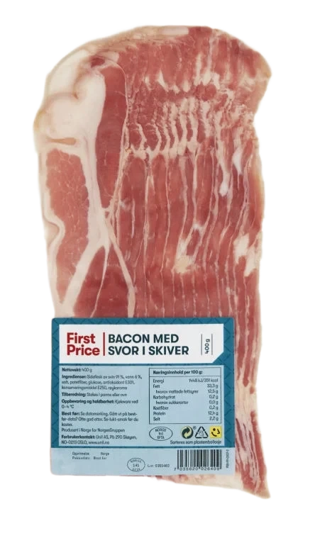 Bacon m/svor skivet 400g First Price