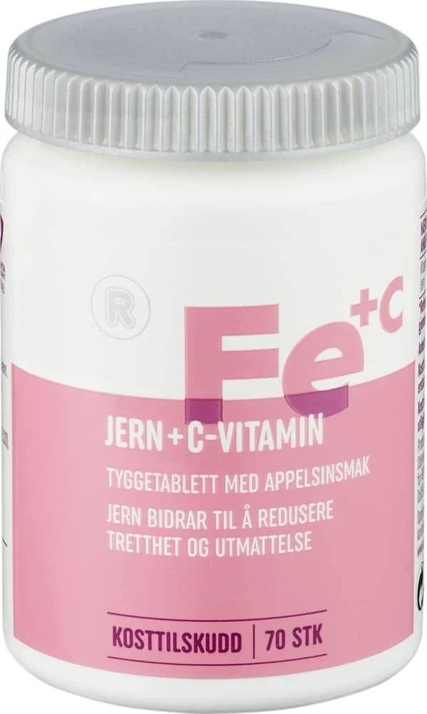 Jern + C-Vitamin Tyggetabletter, 60 g, 70 stk