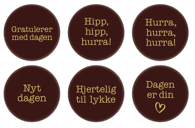 Sjokoladeskilt hverdagslykke hurra ø38mm   192stk