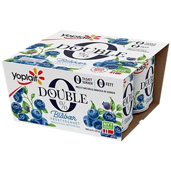 Yoplait Double 0% Blåbær 4x125g