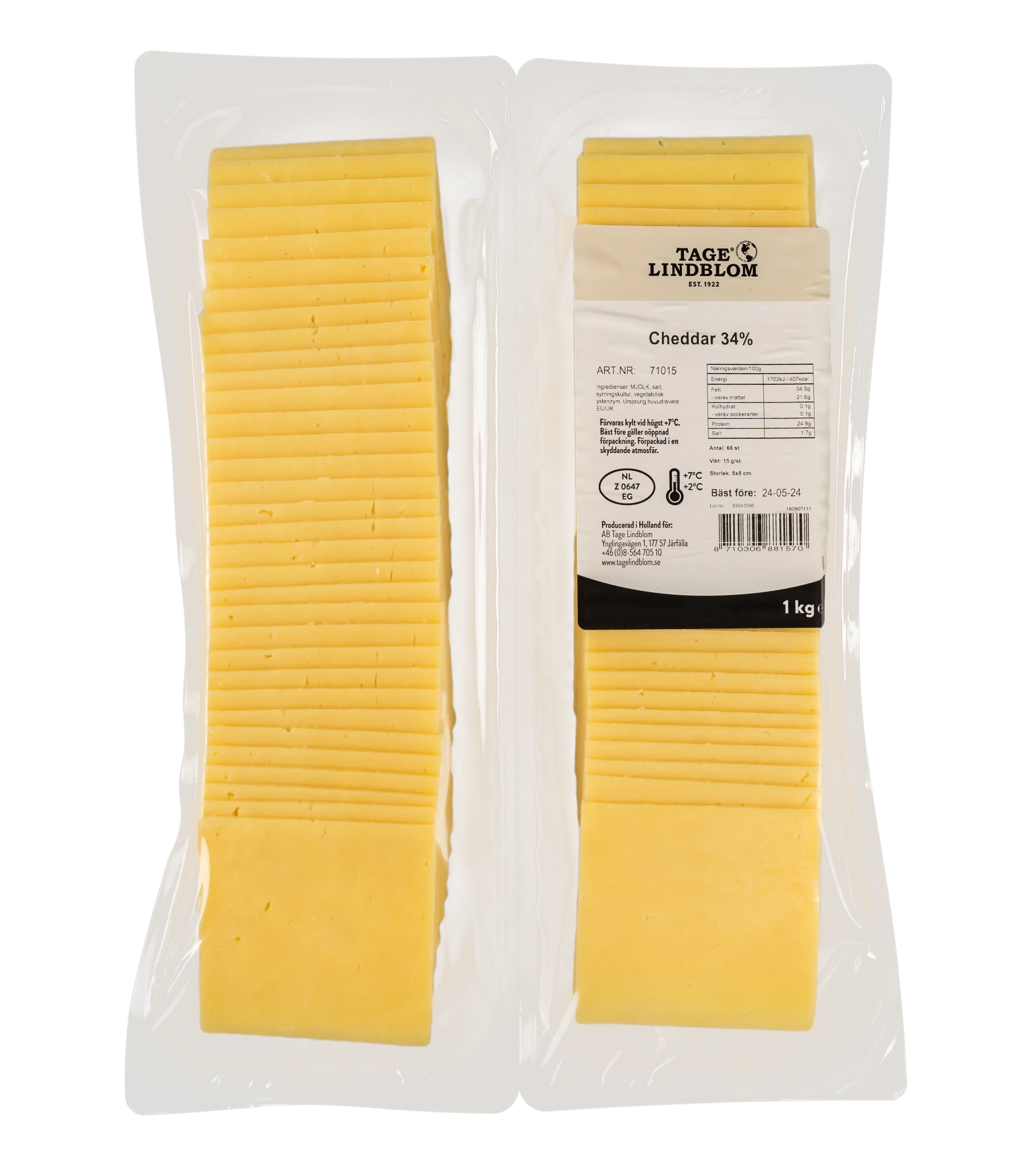 Skivad Cheddar 34%, 66x15g