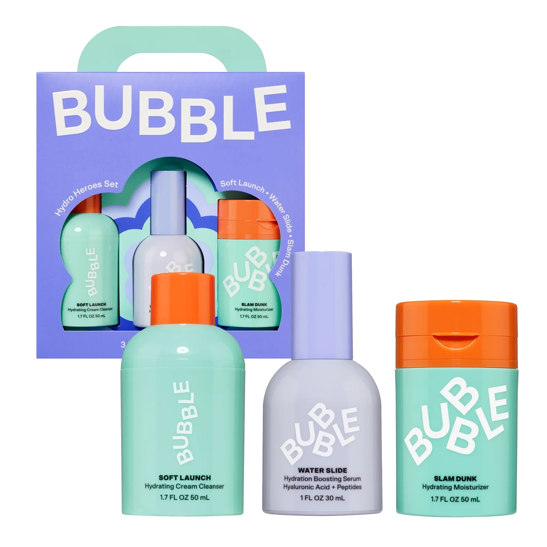 Bubble Hydro Heroes 3-Step Hydration Routine Kit 50 ml, 30 ml, 50 ml