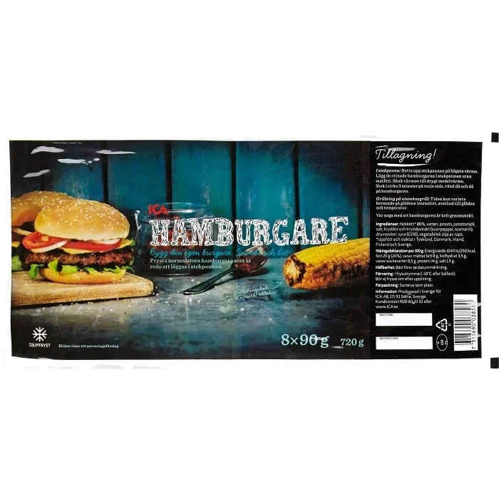 Hamburgare Fryst 8x90g 720g ICA