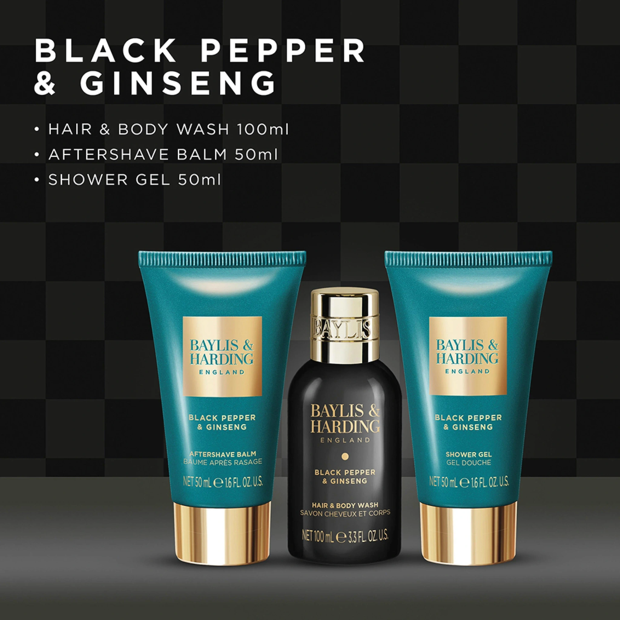 Baylis & Harding Black Pepper & Ginseng Men's Luxury Mini Trio Gift Set, 1 sett