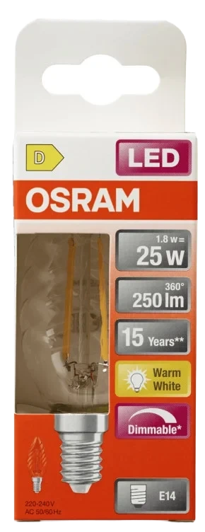 Lyspære Led Cl Bw 25 Klar Dim 827 E14 Osram
