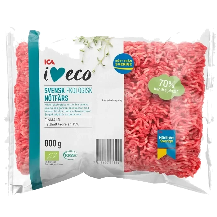 Nötfärs Färsk 15% 800g KRAV ICA I love eco