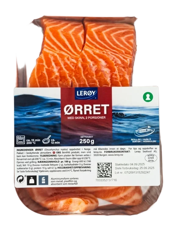 Ørret Porsjoner m/Skinn 2x125g Lerøy