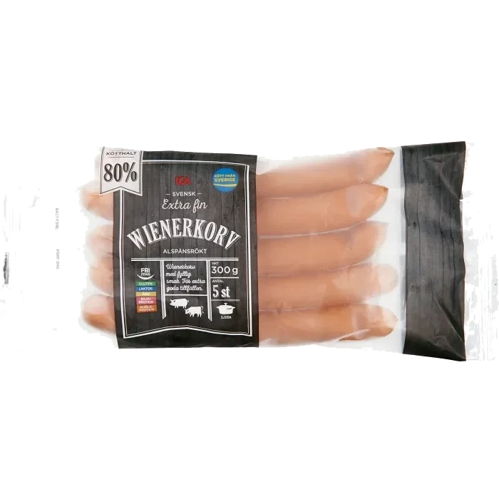 Wienerkorv Extra fin 80% Kötthalt 300g ICA