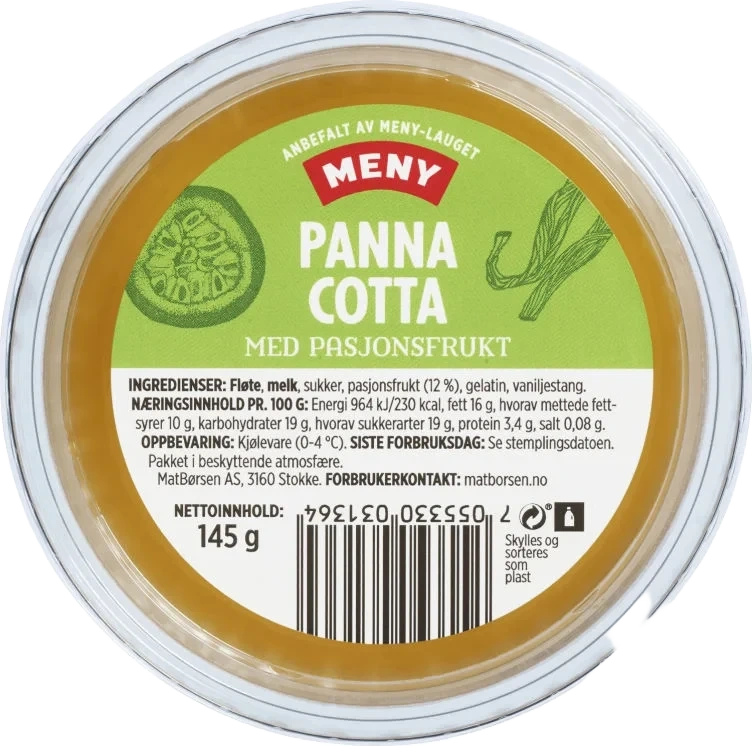 Panna Cotta m/Pasjonsfrukt 145g Meny