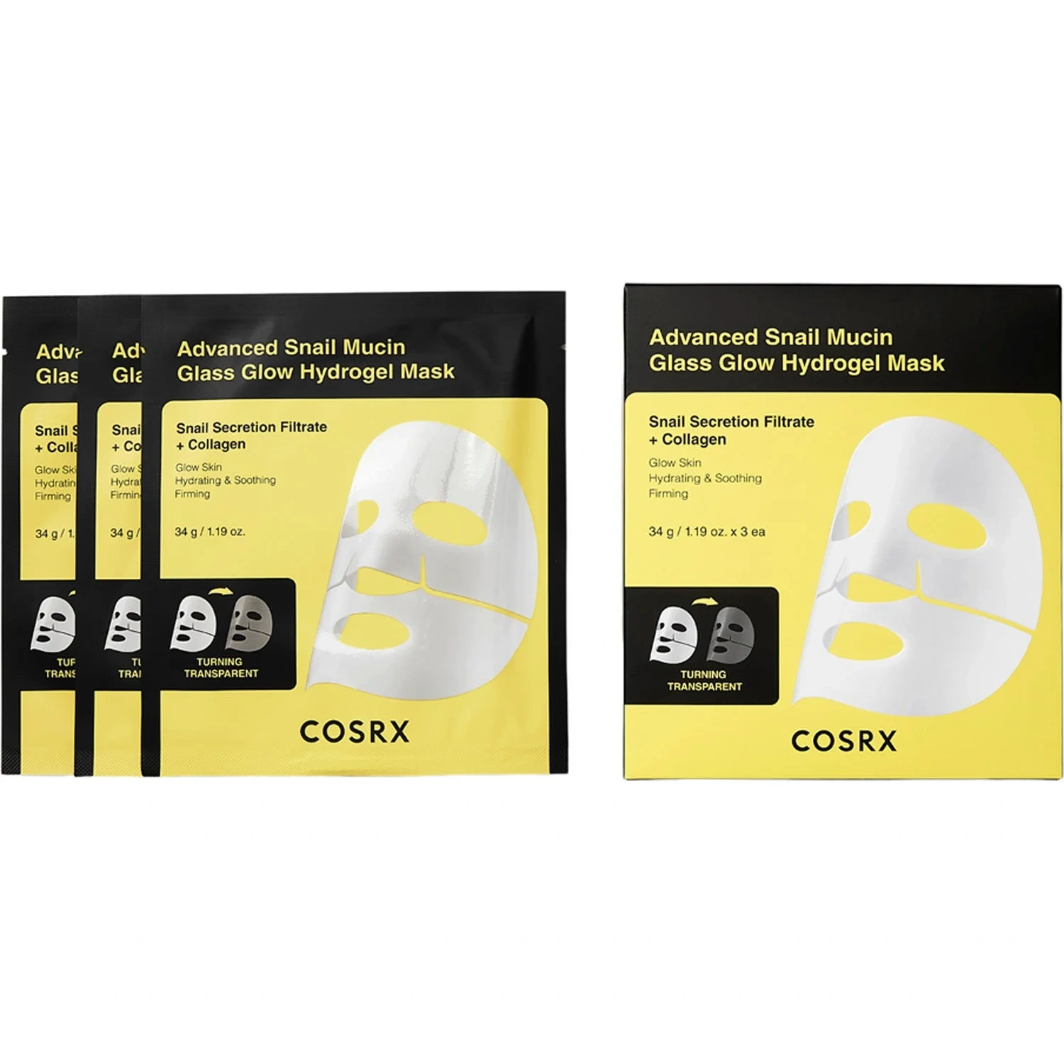 COSRX Advanced Snail Mucin Glass Glow Hydrogel Mask, 3 stk.