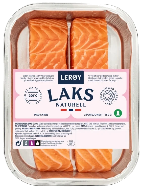 Laks Porsjoner m/Skinn 2x125g Aluform Lerøy