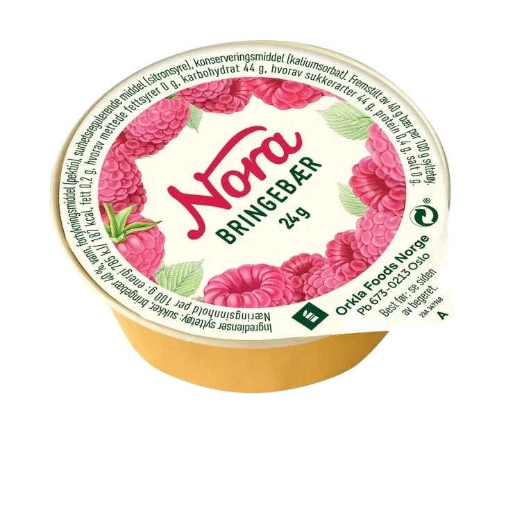 Bringebærsylt Porsj 24g Nora
