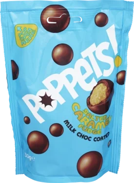 Poppets! Salted Caramel Fugde, Milk Choc Coated 130g