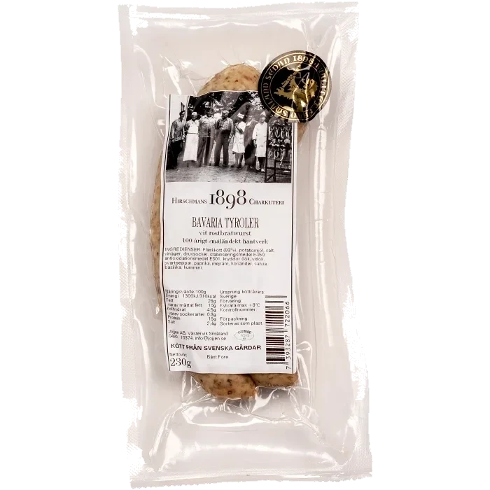 Kryddkorv Vit Rostbratwurst Bavaria Tyroler 230g Hirschmans Charkuteri