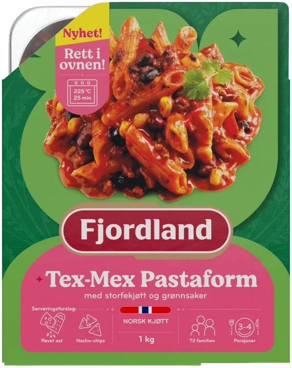 Fjordland Tex-mex Pastaform med Kjøttdeig og Grønnsaker 1000g