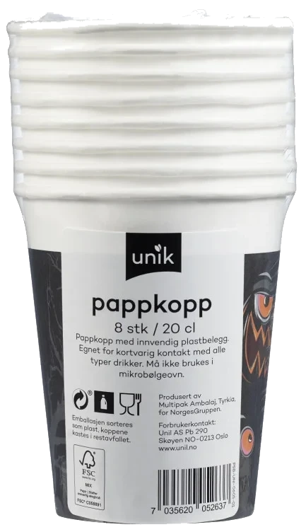 Pappkopp Halloween 20cl 8stk Unik