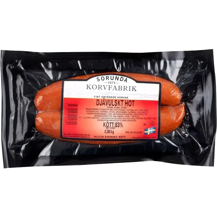 Djävulsk hot 83% Kötthalt 240g Sorunda Korvfabrik
