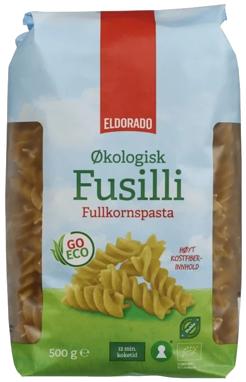 Pasta Fusilli Fullkorn Økologisk 500g Eldorado