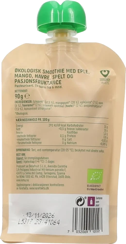 Økologisk smoothie eple og mango