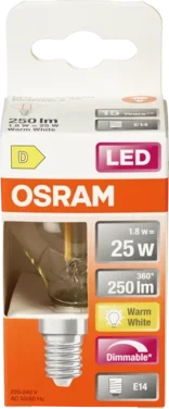 Lyspære Led Cl P 25 Klar Dim 827 E14 Osram