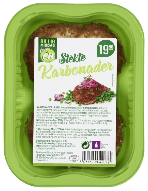 Karbonader Stekte 2stk 200g Billig Middag