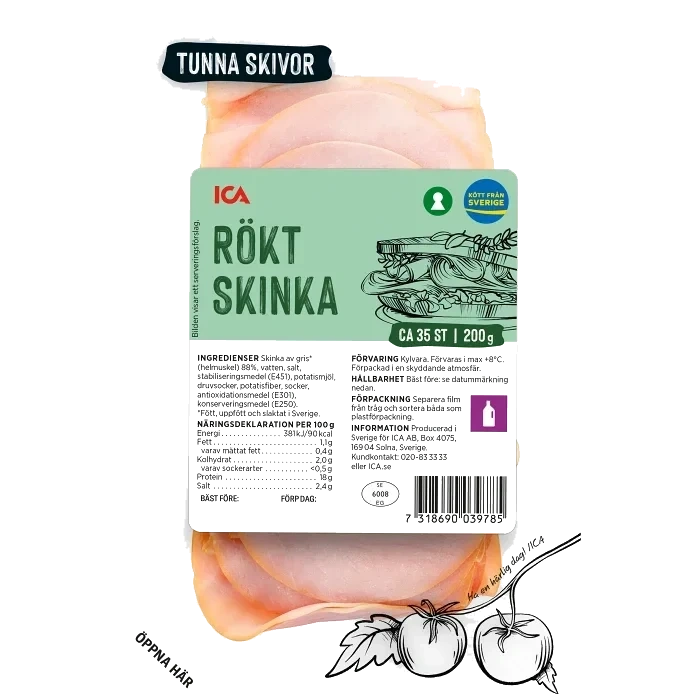 Skinka Rökt Tunna Skivor 200g ICA