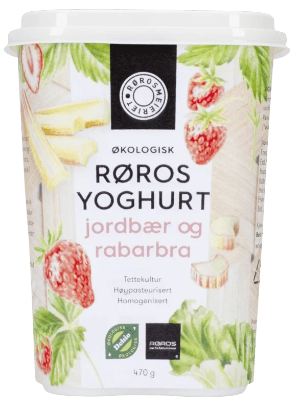 Rørosmeieriet Yoghurt Jordbær/Rabarbra Øko. 470g