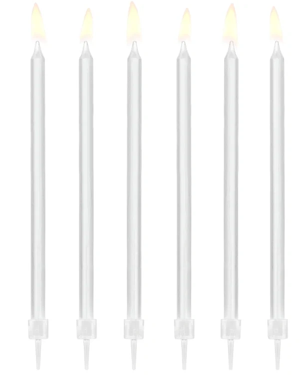 Kakelys Hvite med Holder 14cm 12stk Partydeco
